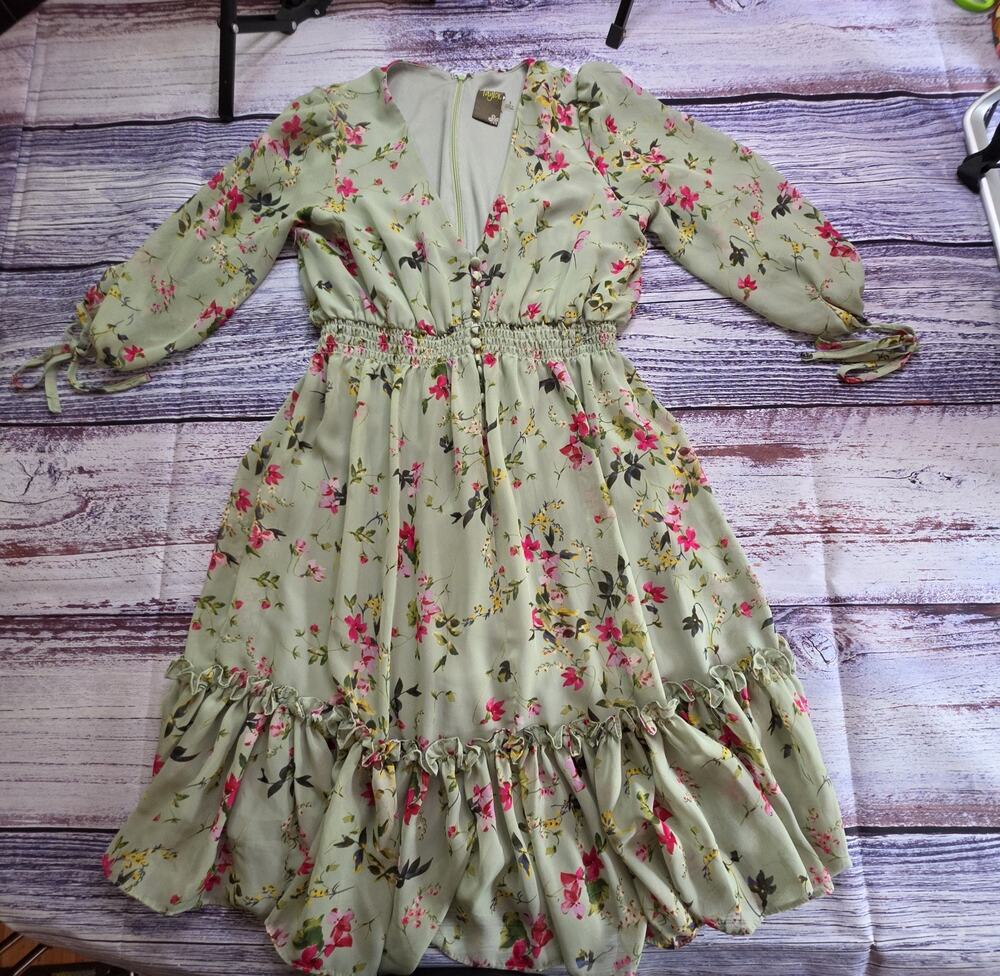 Taylor Womens Dress Green Floral Long Sleeve CottageCore Coquette Boho Size 4